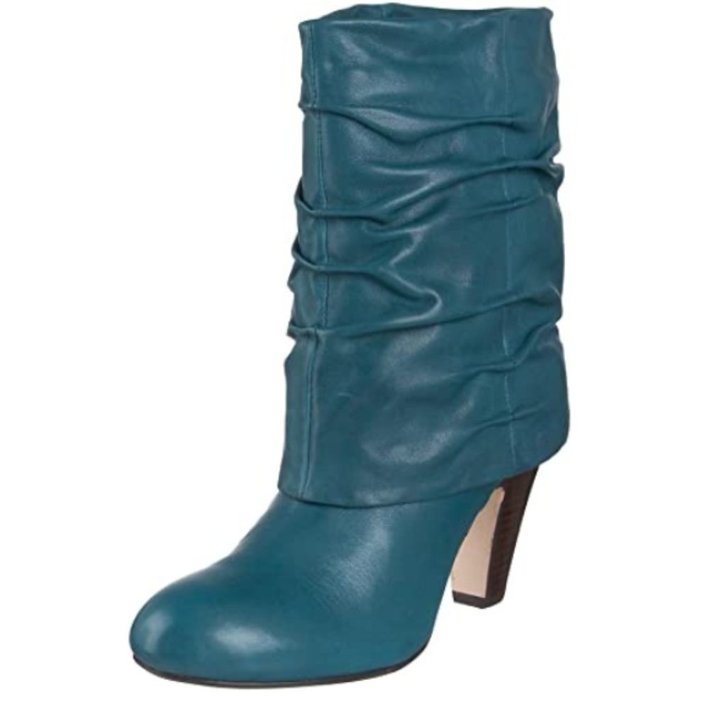 Seychelles Enigma Slouchy Leather Heeled Boots Teal Size 9